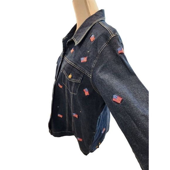 Vintage 90s Quacker Factory Navy Blue Demin Jacket USA Flag L American Patriotic - Picture 5 of 9